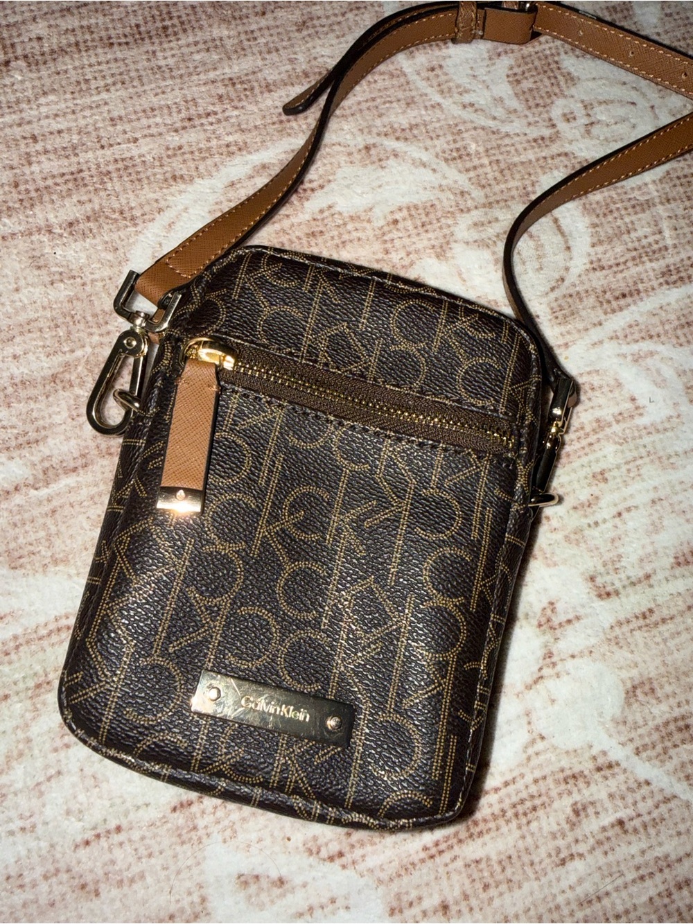 Calvin Klein Brown Logo Monogram Crossbody Messenger